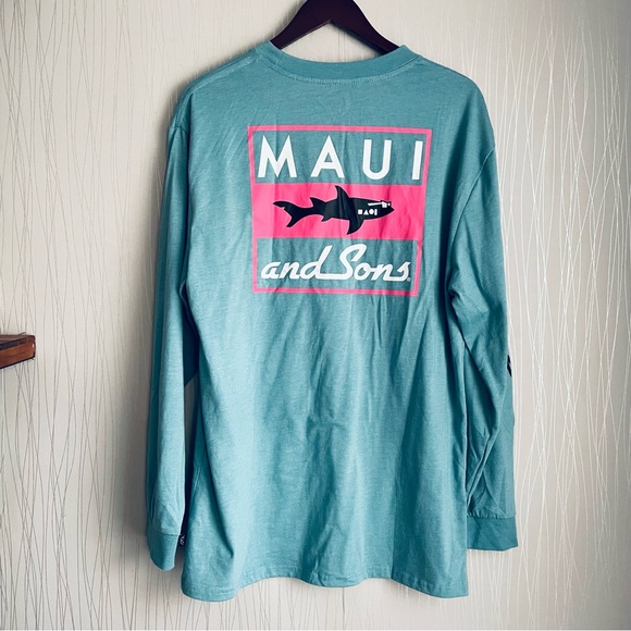 Maui and Sons Other - Maui & Sons Men's Long Sleeve T-Shirt Aqua Blue Big Logo Spellout Size Large